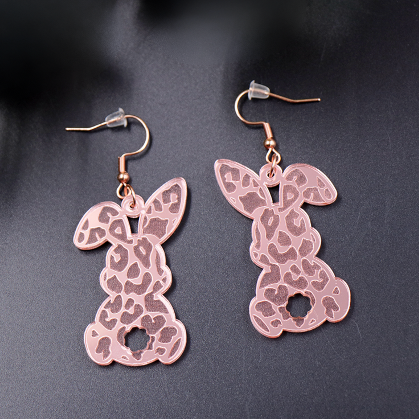 Pink Cotton Tail Leopard Bunny Drop Earrings