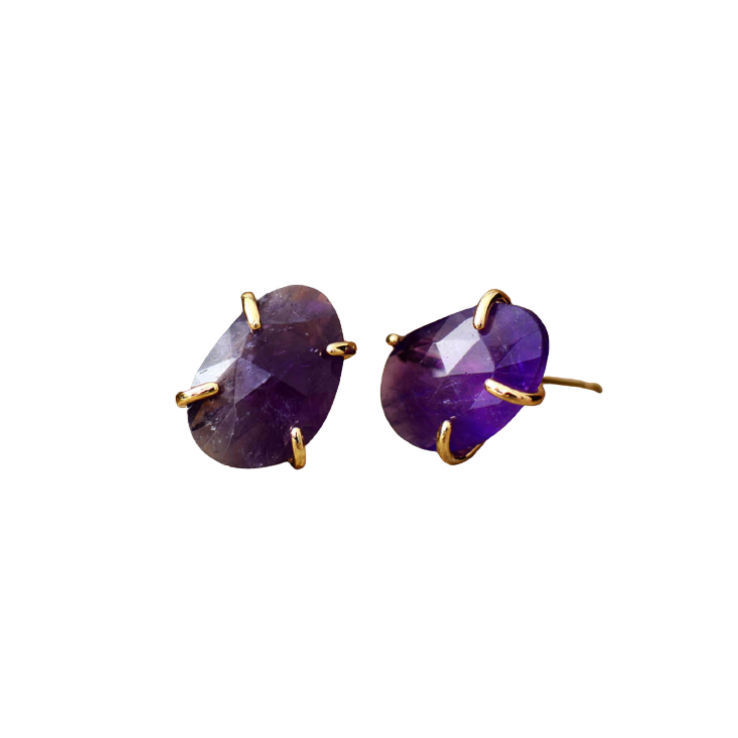 Amethyst Stone Goldtone Prong Stud Earrings