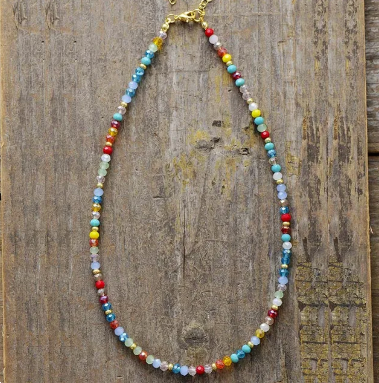 Rainbow Multi Colored Faceted Beaded Choker and Adjustable Bracelet Set