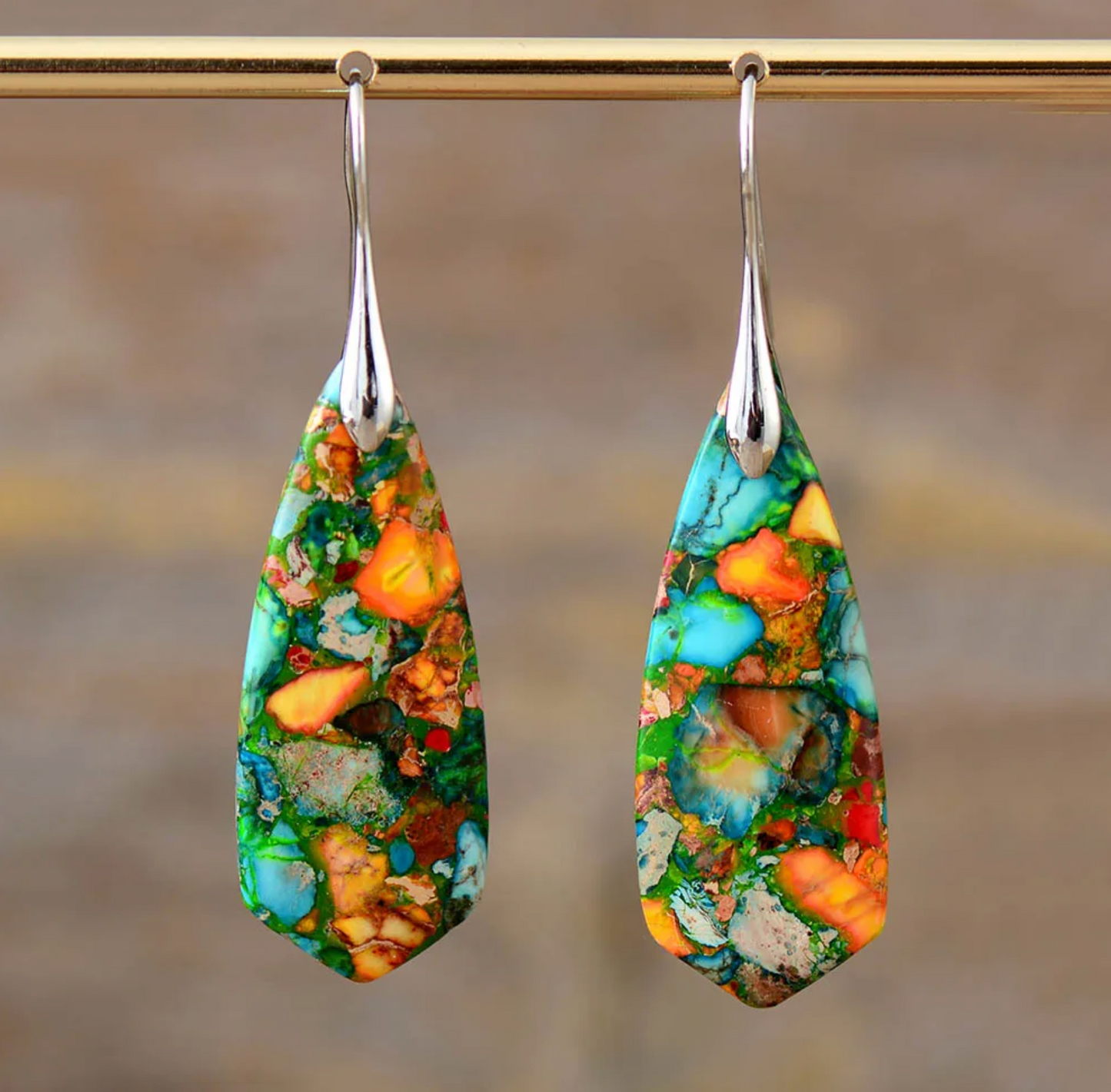 Multi Colored Imperial Jasper Geometric Drop Earrings