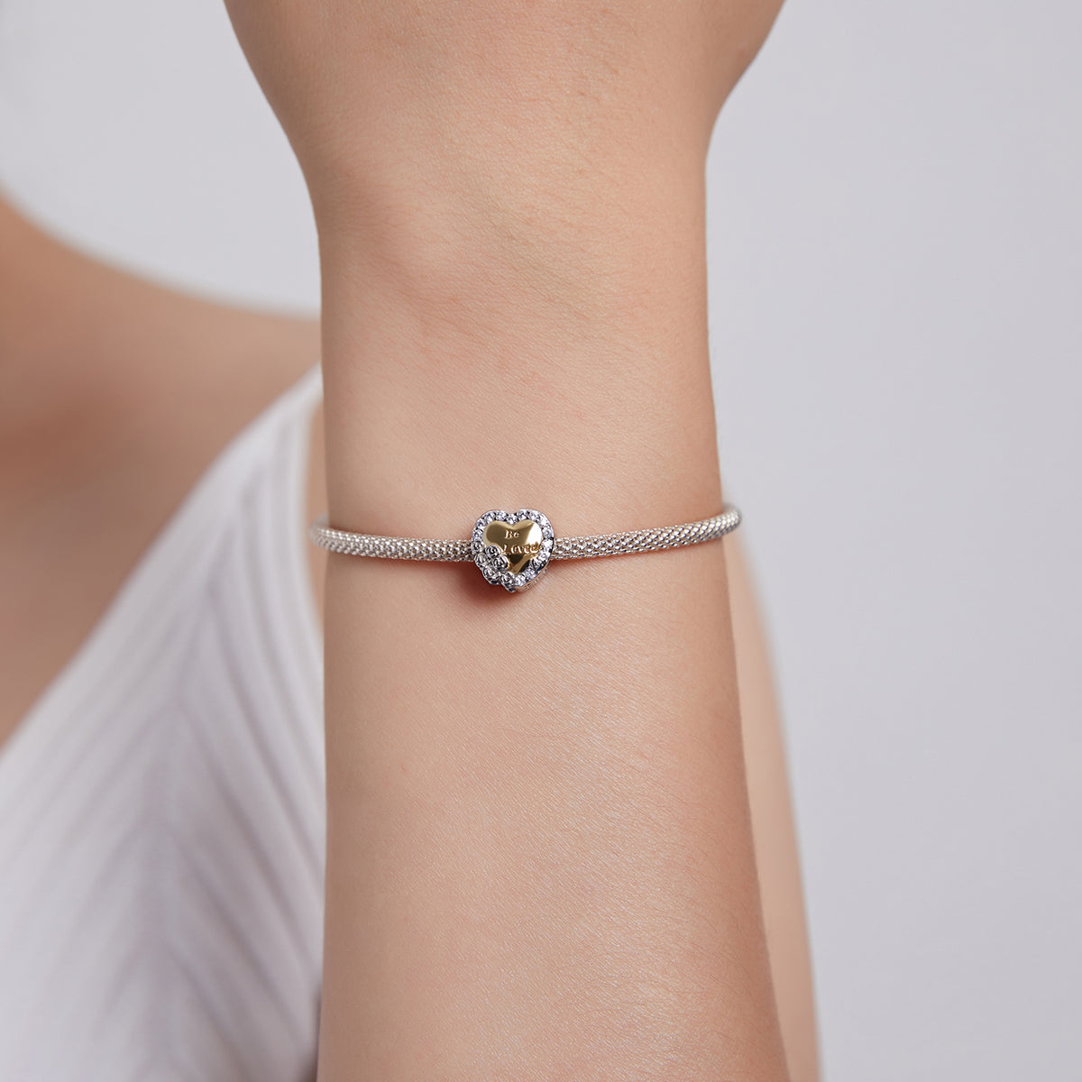 Cubic Zirconia & Sterling Silver "Be Loved" Heart & Roses Charm