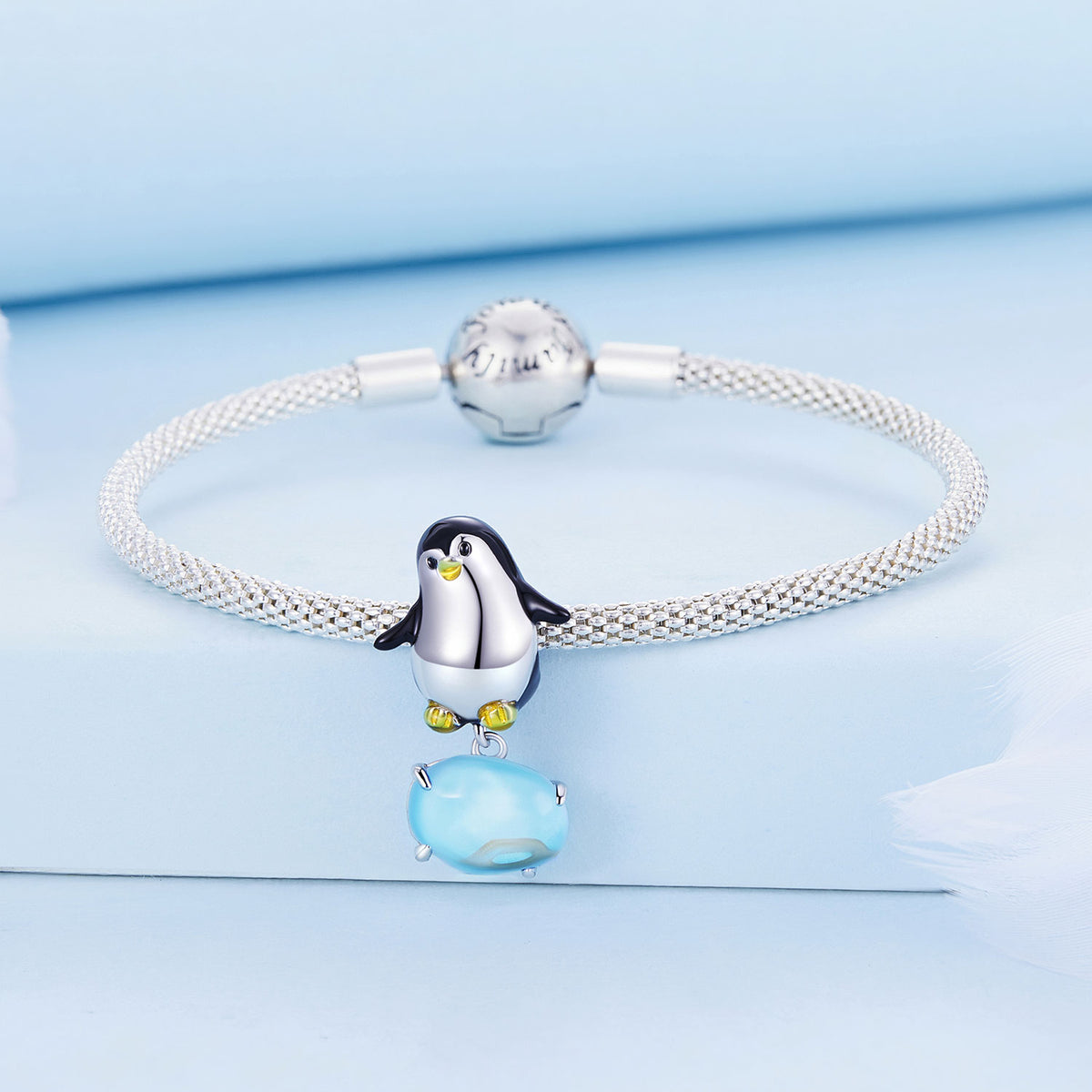 Sterling Silver Penguin On Ice Charm