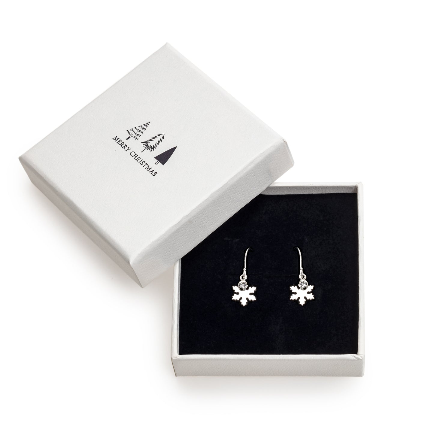 Sterling silver & Cubic Zirconia Drop Snowflake Earrings - In Holiday Gift Box