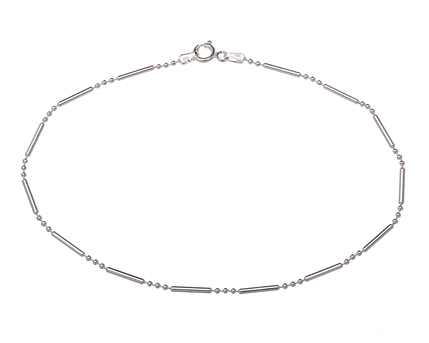 Sterling Silver Anklet – Polished Bead and Bar Chain