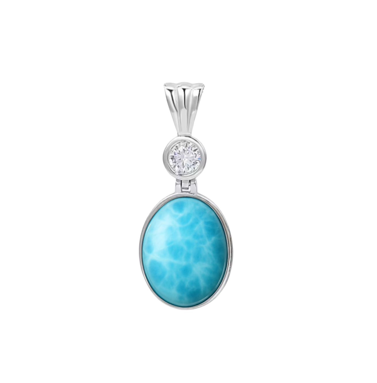 Sterling Silver Larimar & CZ Accent Oval Pendant