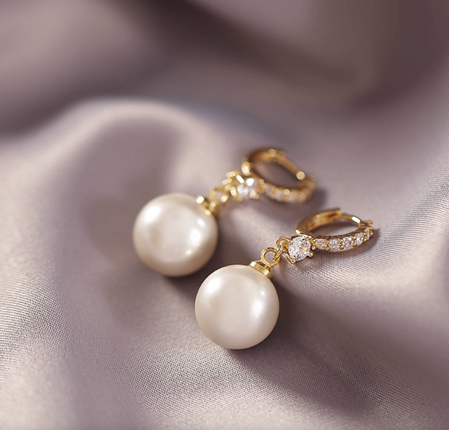 Goldtone Crystal Huggie Hoop Earrings With Faux Pearl