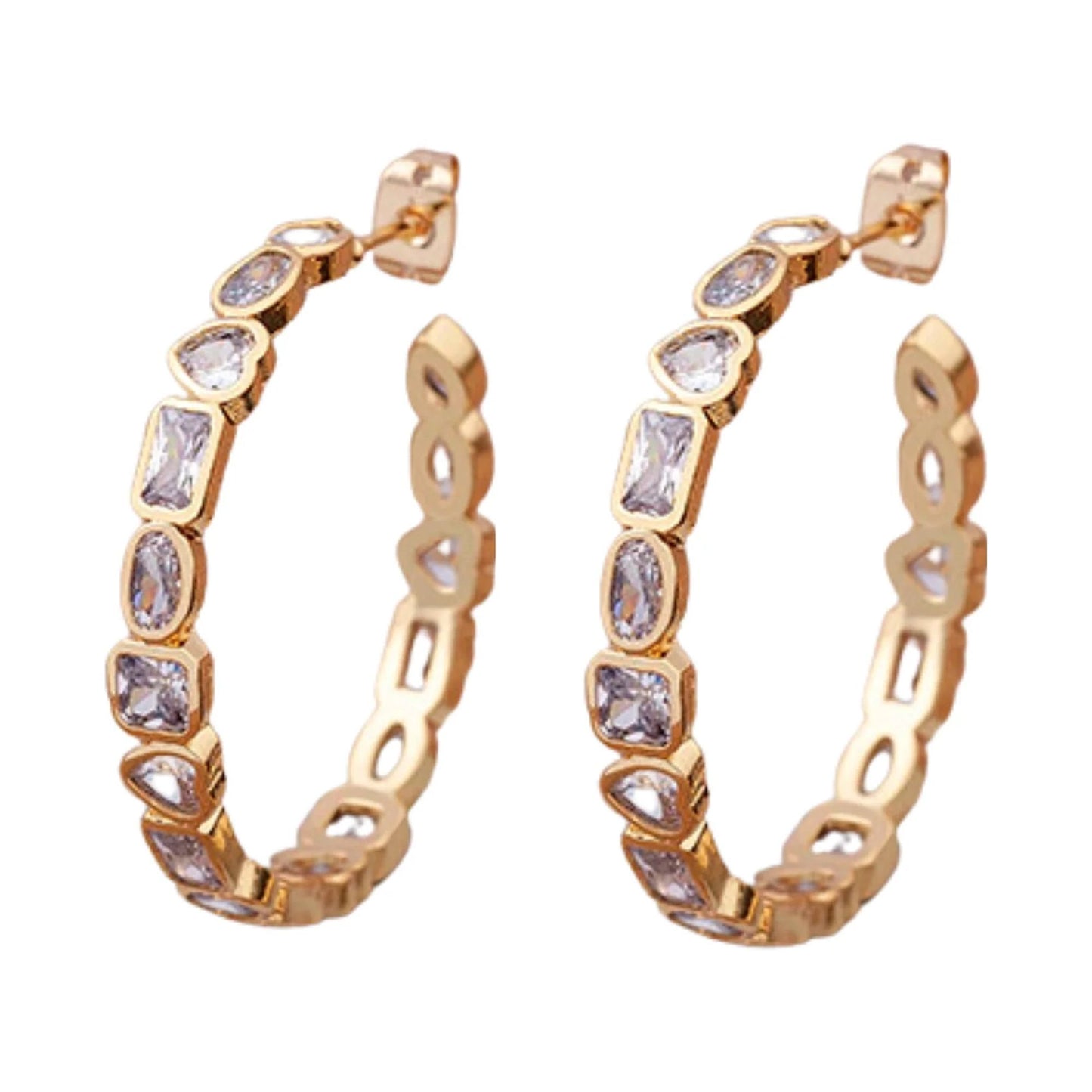 Goldtone & Cubic Zirconia Heart And Geometric Hoop Earrings