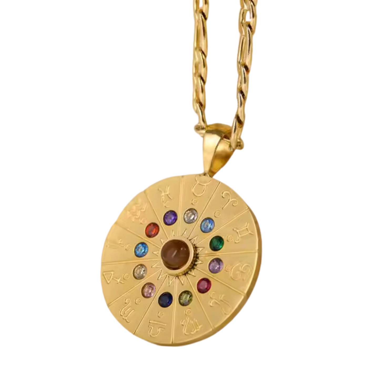 Goldtone & Multi Colored Crystal Zodiac Sign Pendant Necklace