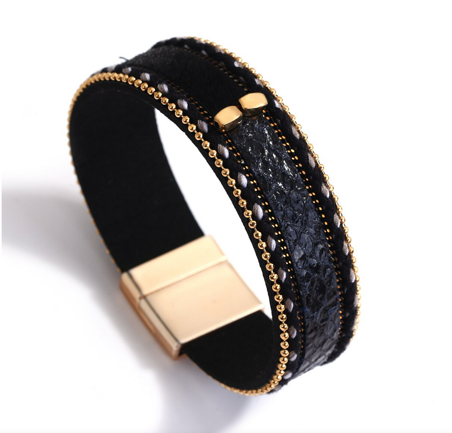 Black & Navy Faux Snakeskin Bracelet