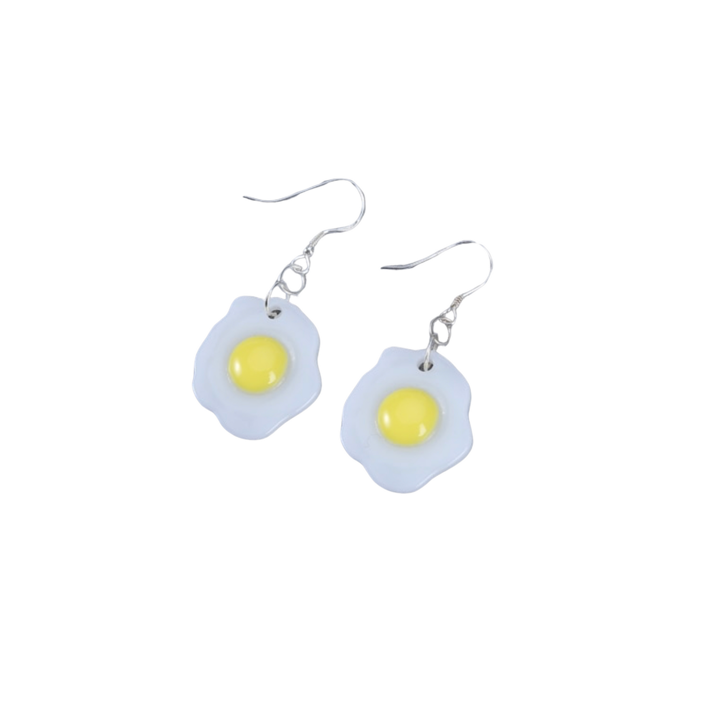 Silvertone Fried Egg Drop Earrings