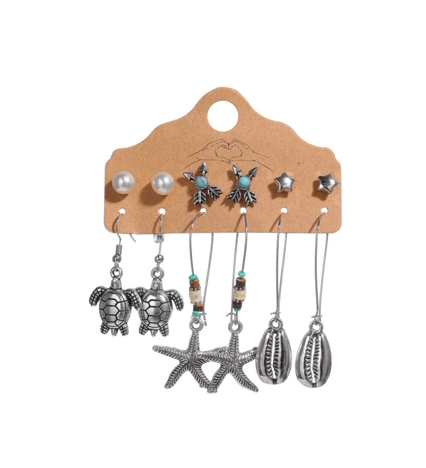 Silvertone & Turquoise Ocean Inspired Set Of 6 Earrings