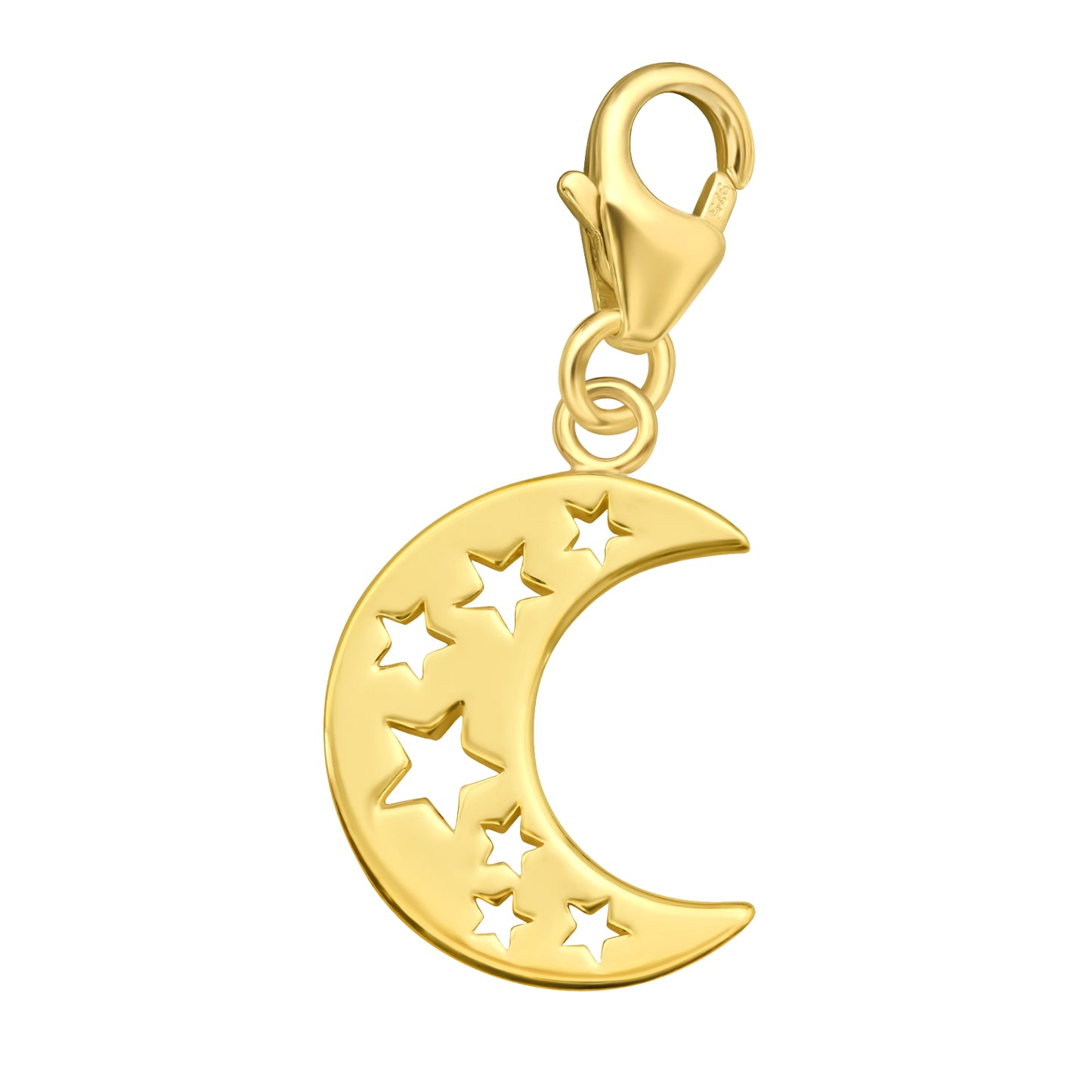 Gold Plated Sterling Silver Crescent Moon with Stars Charm