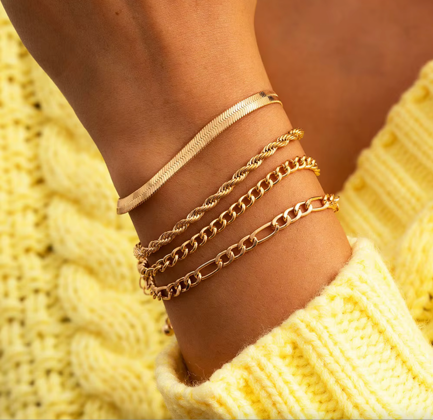 Goldtone Set Of 4 Minimalist Chain Bracelets