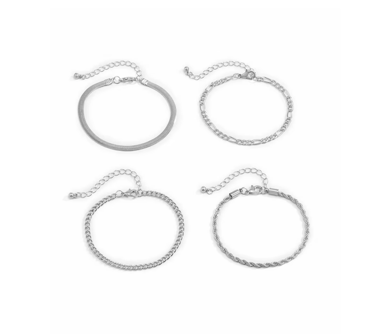 Silvertone Minimalist Set Of 4 Chain Link Bracelets