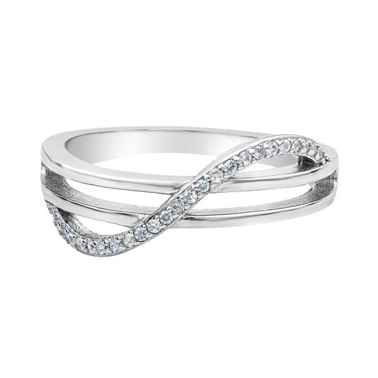 Cubic Zirconia & Sterling Silver Pave Cross-over Ring