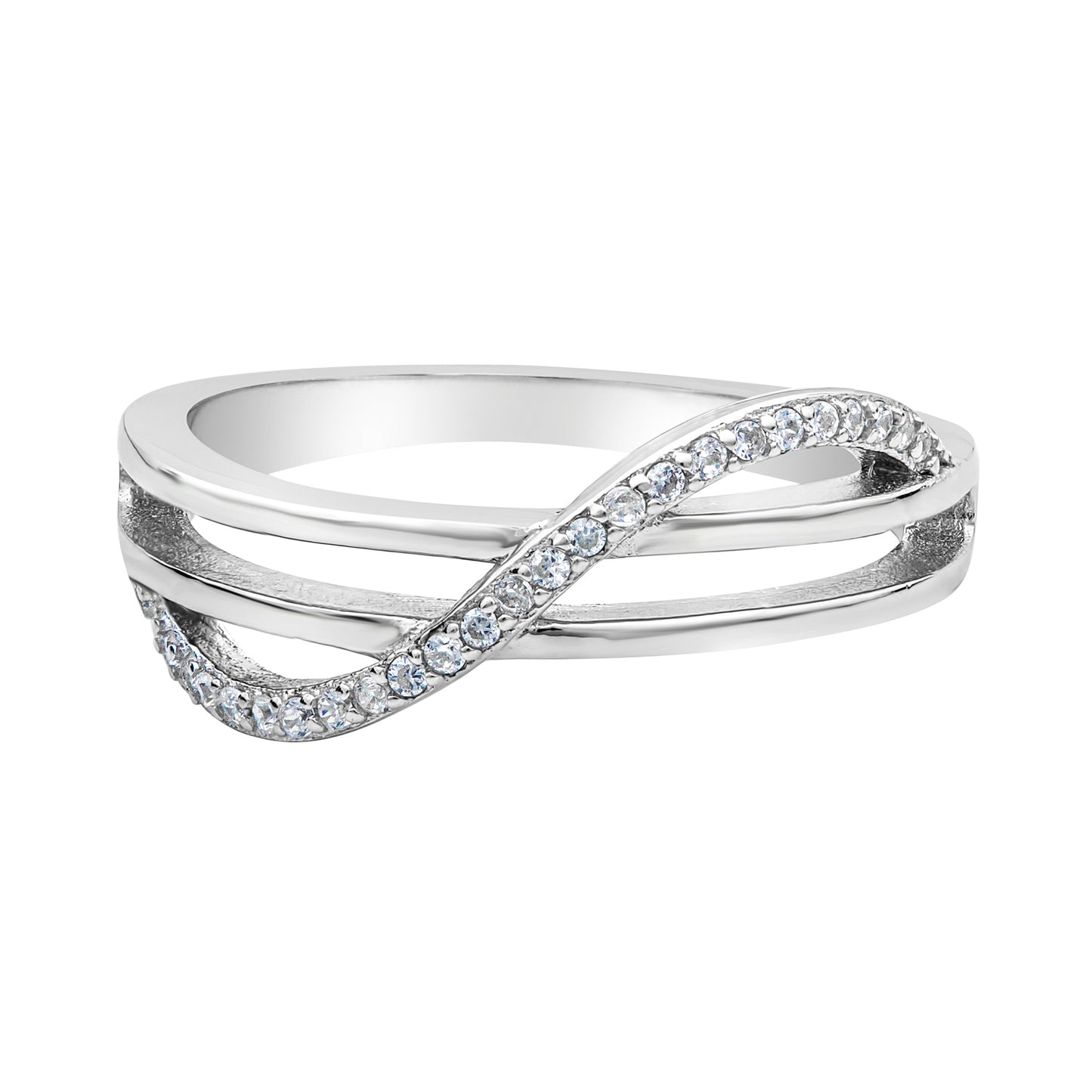 Cubic Zirconia & Sterling Silver Pave Cross-over Ring