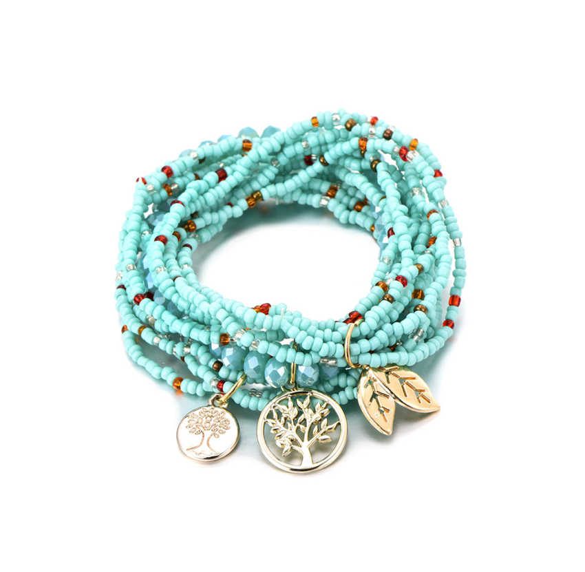 Turquoise & Red Beaded Tree Of Life Multi Strand Bracelet