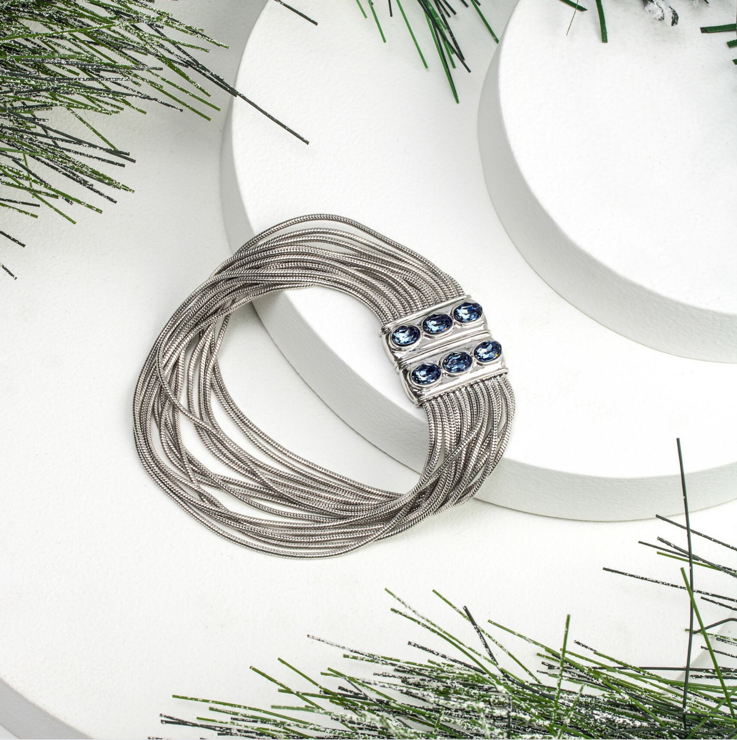 Silvertone Multi Strand Magnetic Bracelet With Swarovski Crystals