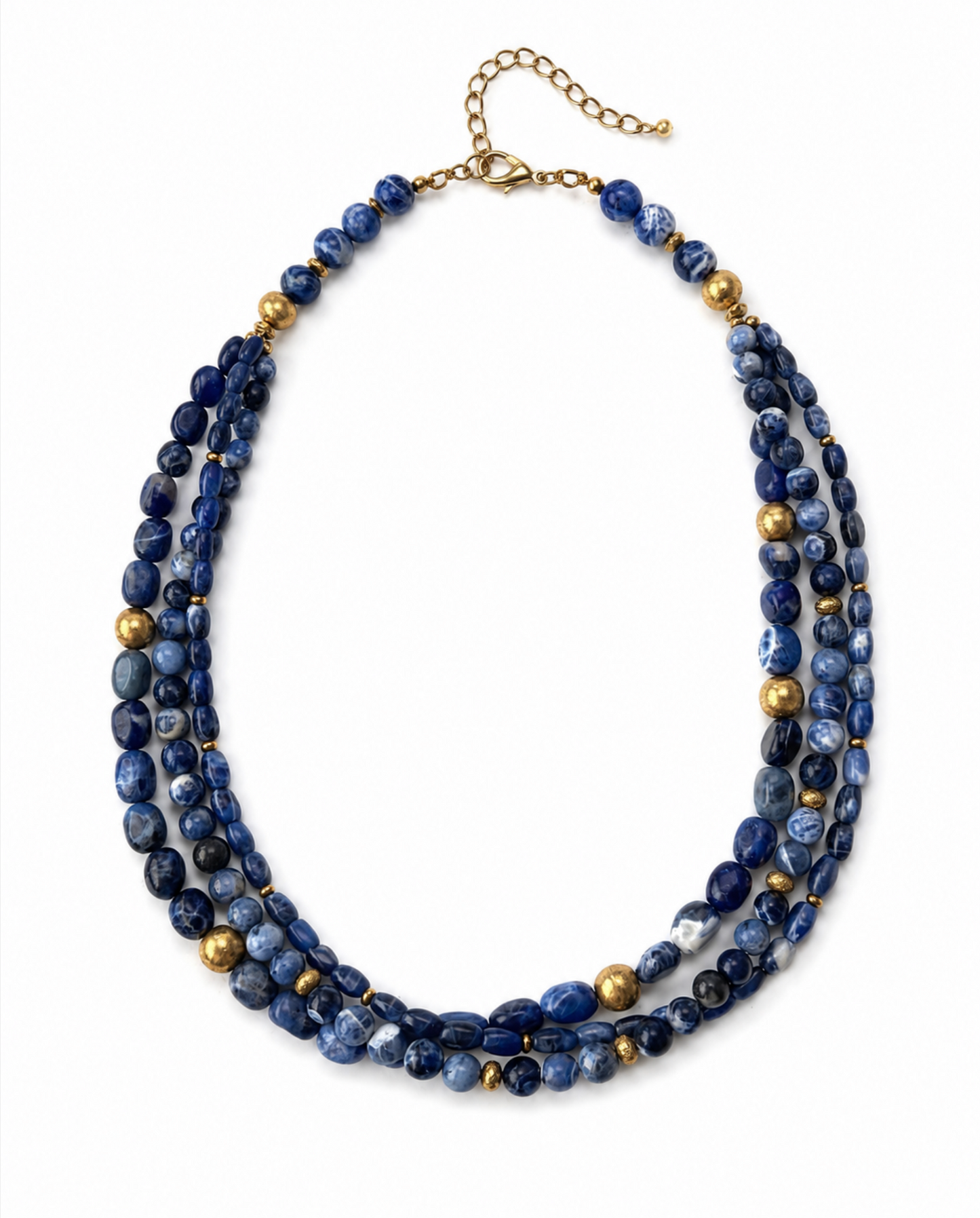 InstaGlam Sodalite & Gold-Tone Brass Multi-Strand Necklace – Handmade Local Design