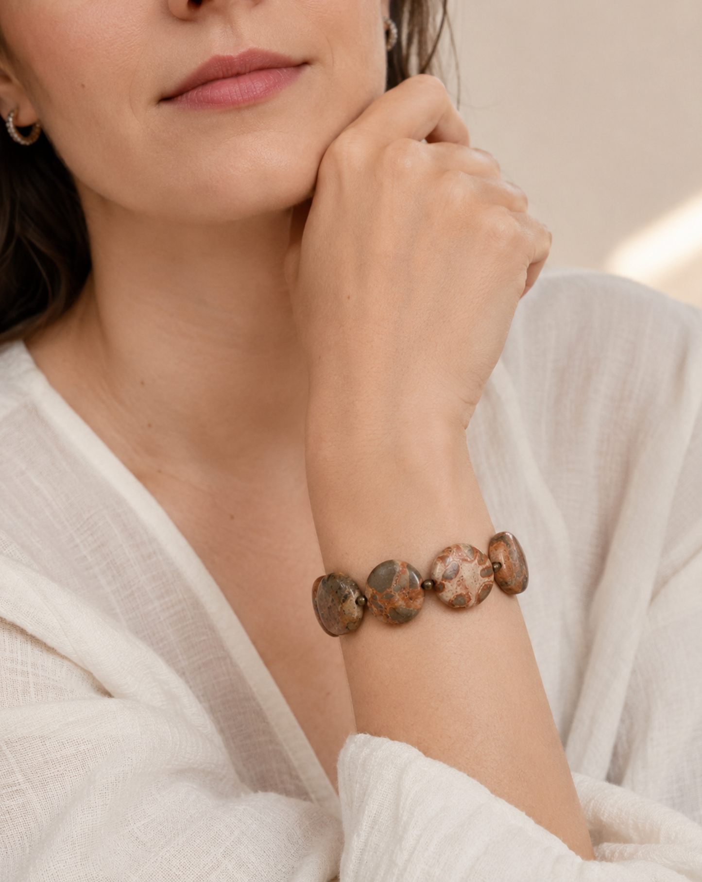 InstaGlam Leopardskin Jasper Disk Bracelet – Upcycled Montreal Design