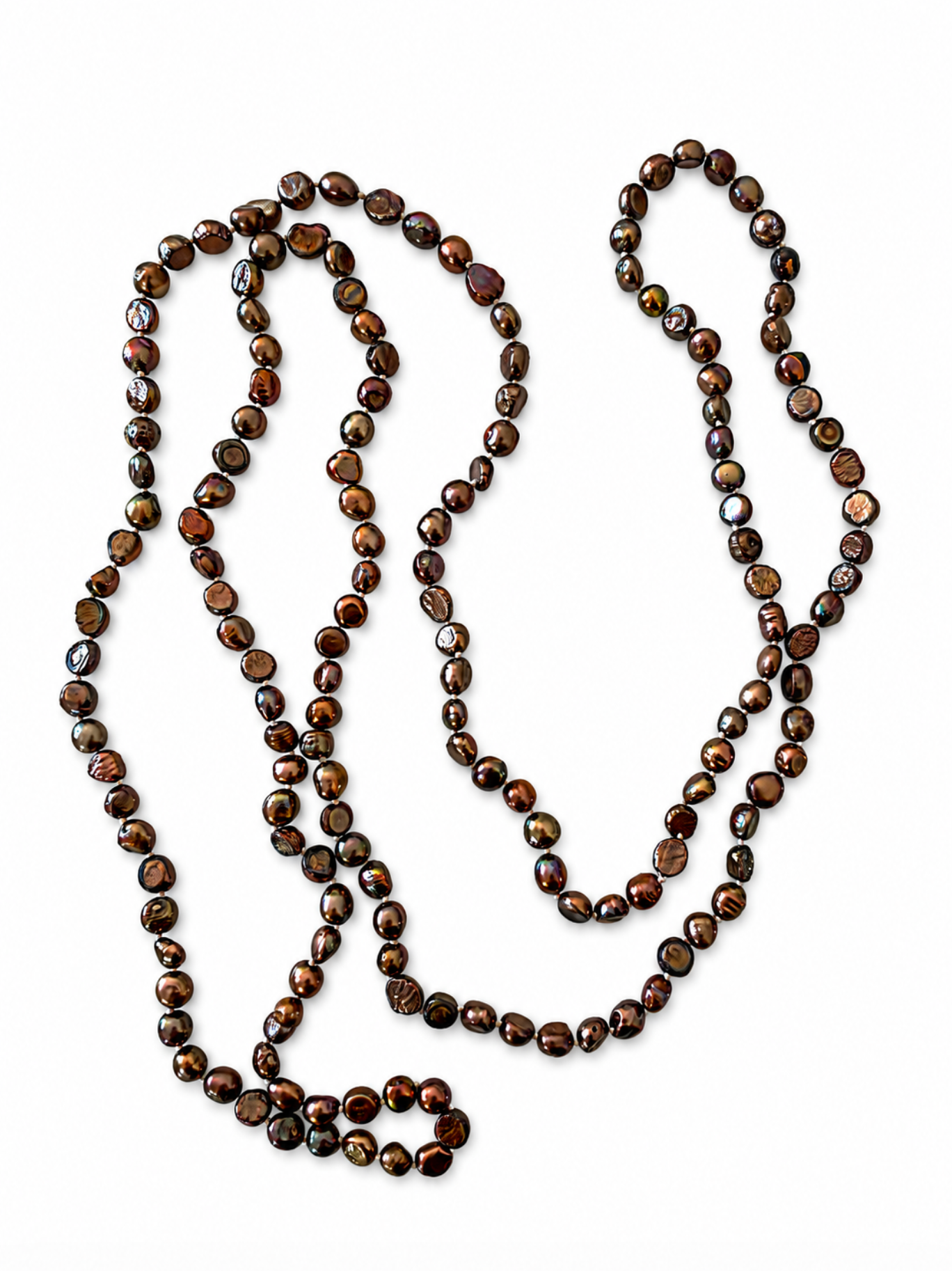 InstaGlam Copper Peacock Freshwater Pearl Long Necklace – Upcycled Montreal Design