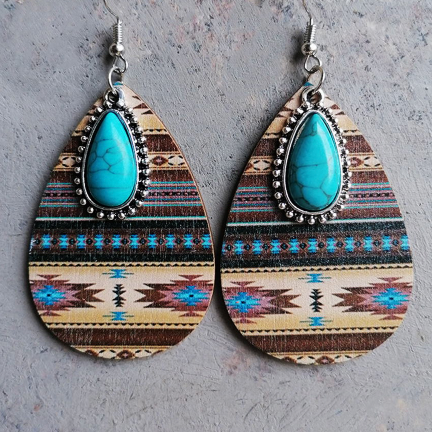 Multi Colored Patterned & Turquoise Teardrop Drop Earrings