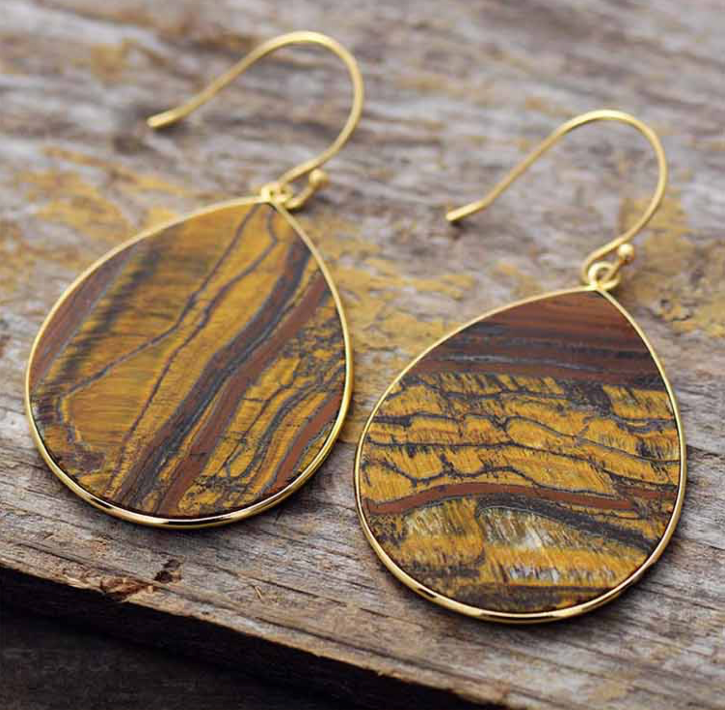 Goldtone Tiger's Eye Teardrop Earrings