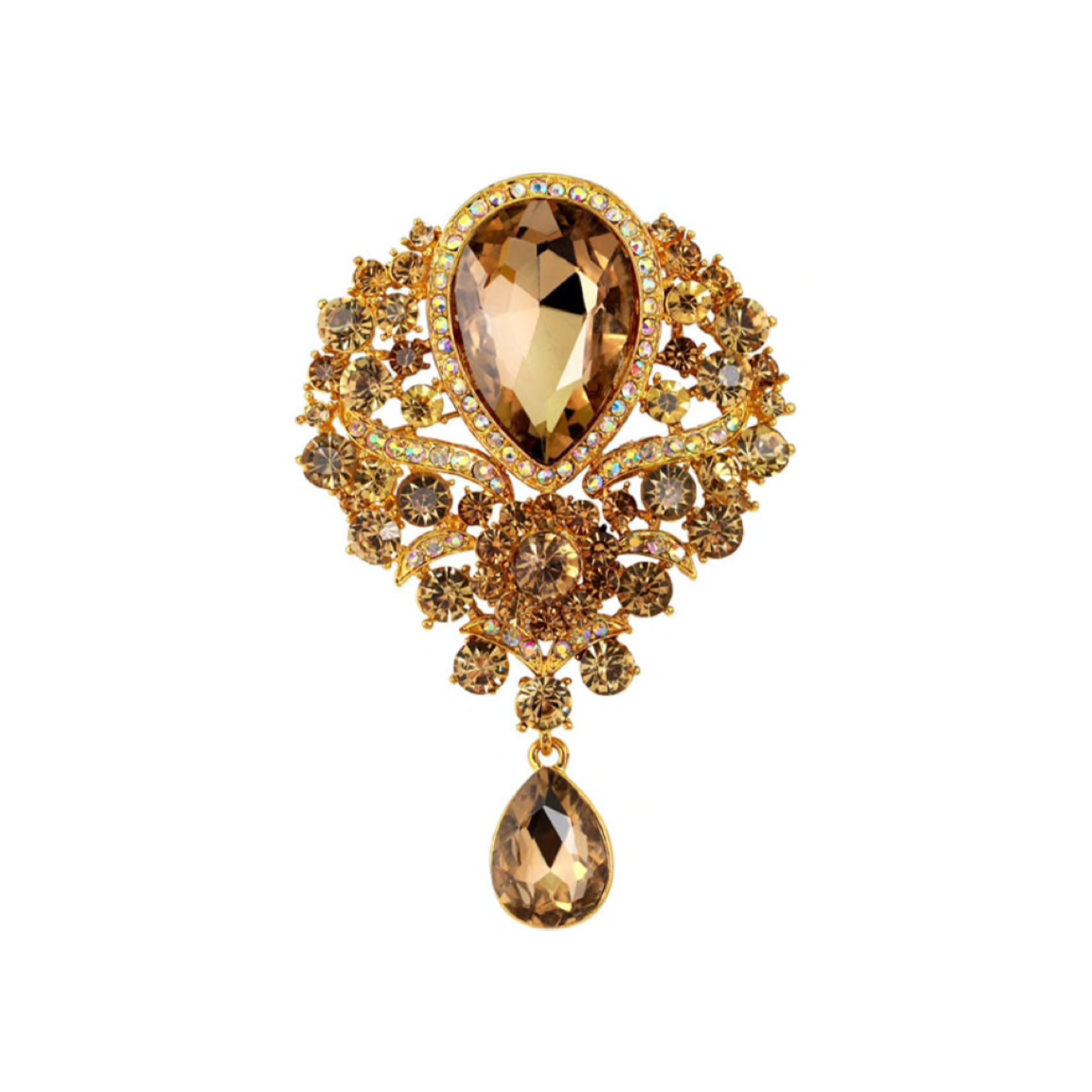Crystal Goldtone Teardrop Vintage Brooch