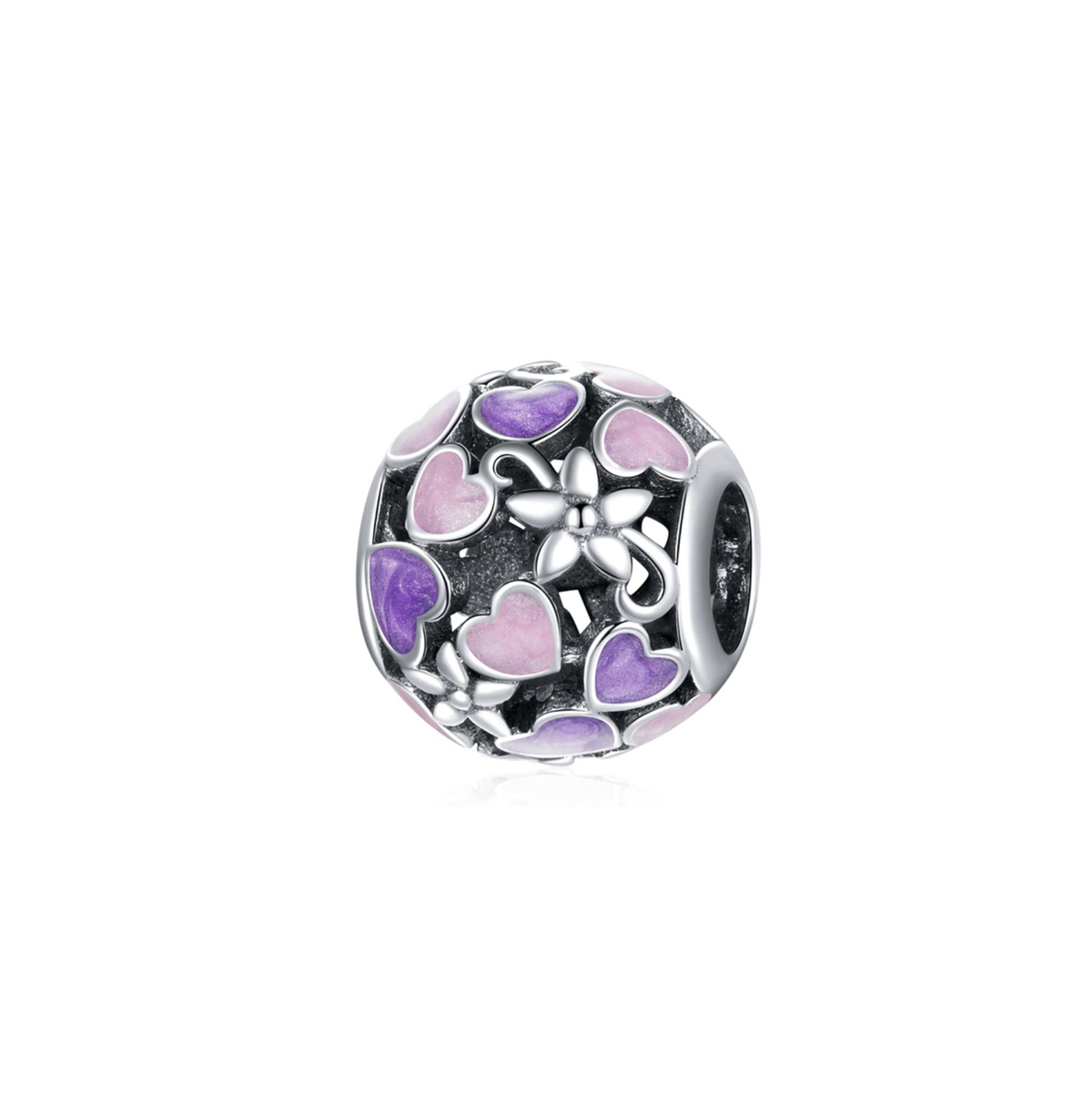 Purple Enamel & Sterling Silver Round Heart Charm