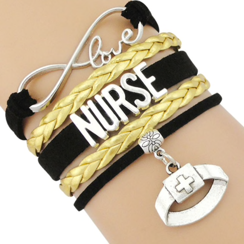 Black Gold Nurse Braided Bracelet Set