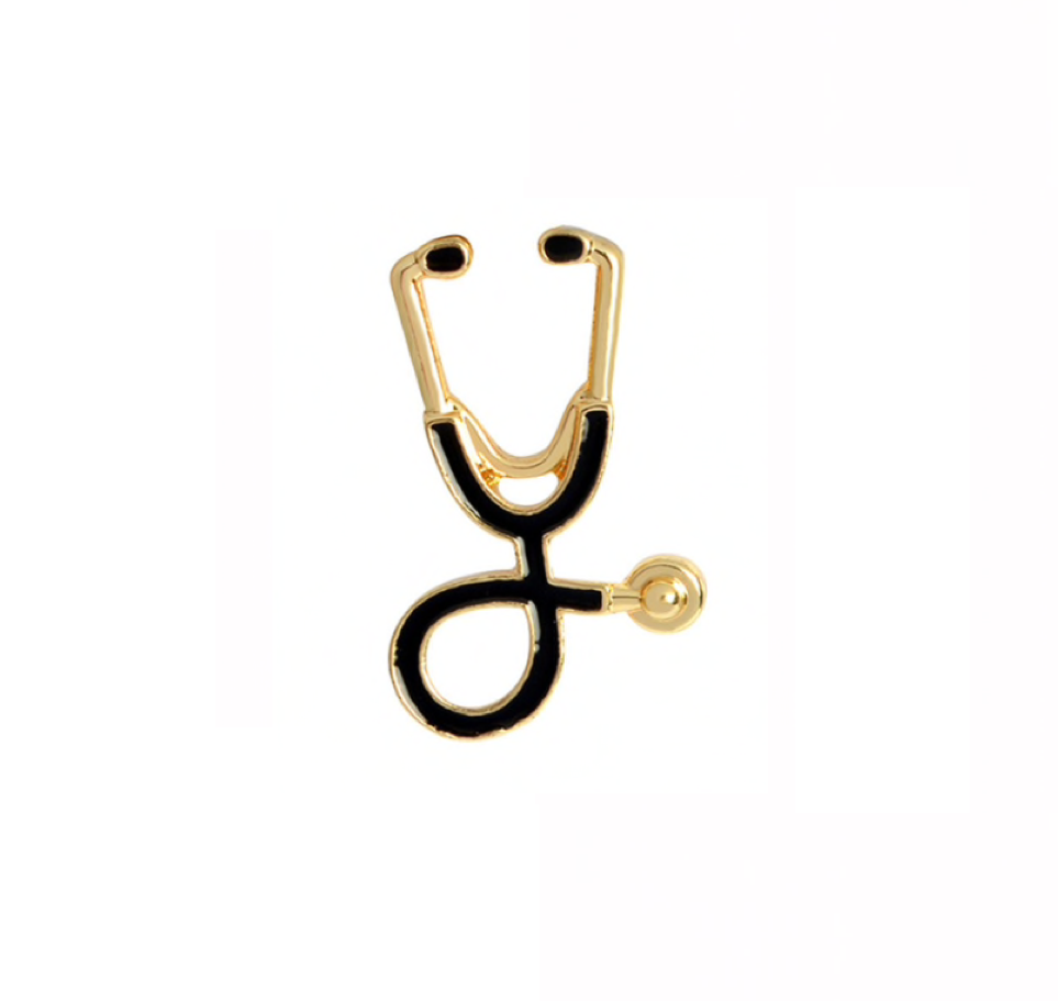 Black Stethoscope Pin Brooch