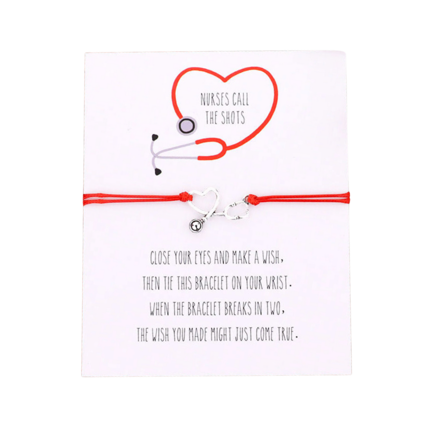 Red Silvertone Heart Wish Bracelet