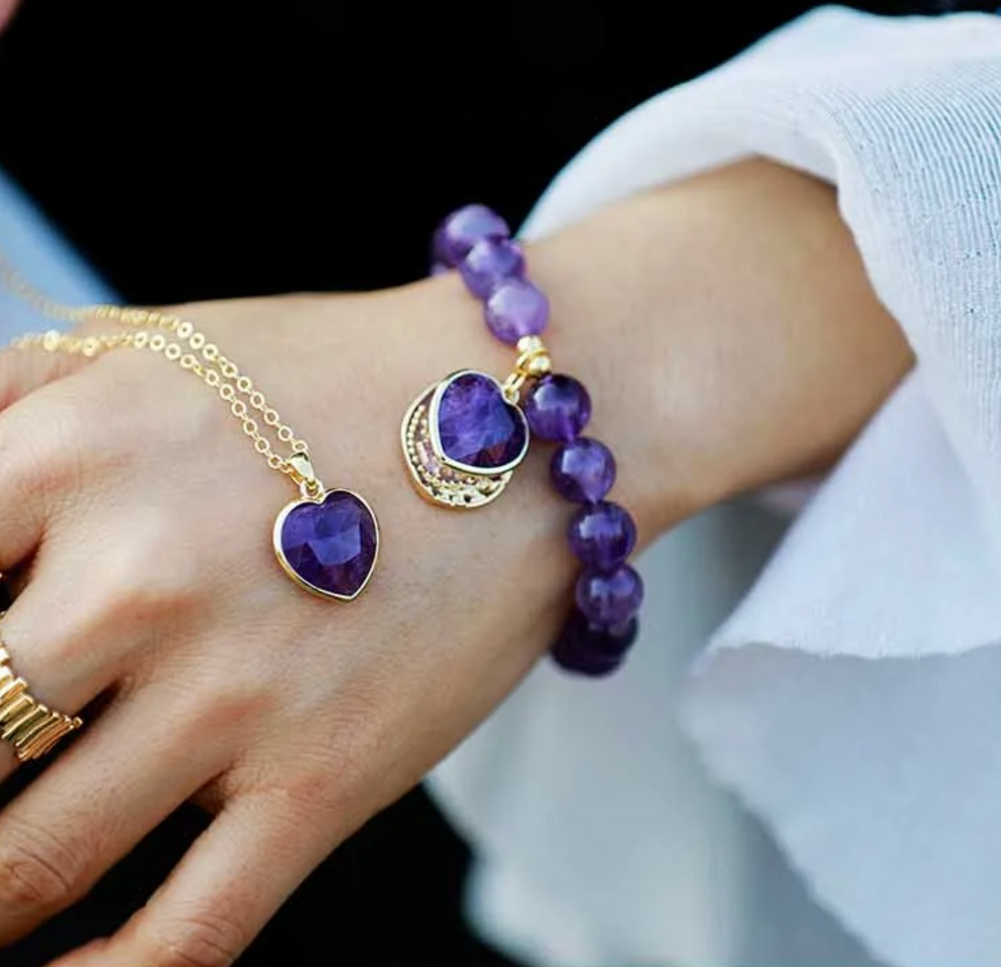 Coin Goldtone Heart Stretch Gemstone Bracelet