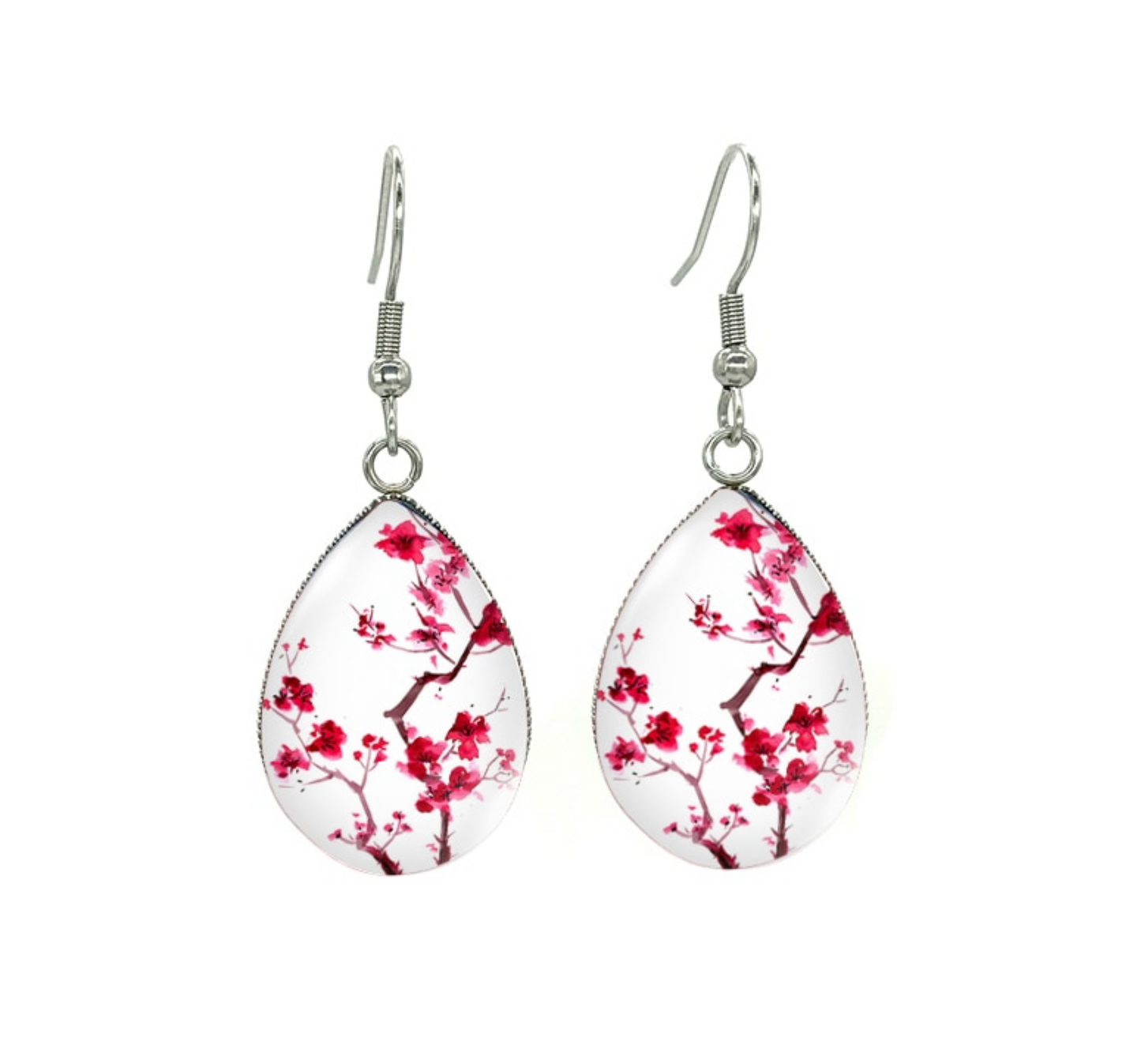 Silvertone Patterned Teardrop Drop Earrings