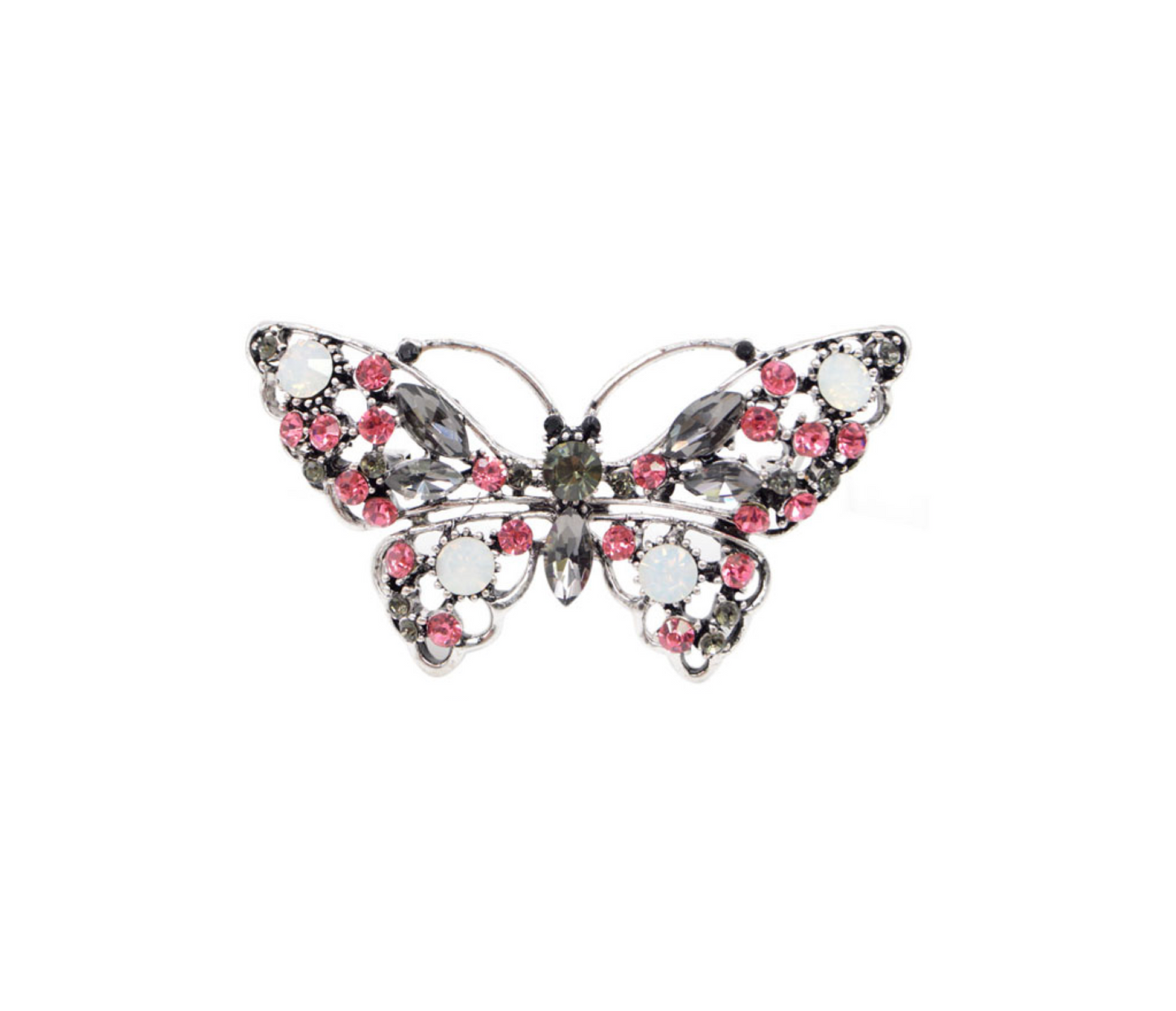 Pink & Black Crystal Butterfly Brooch