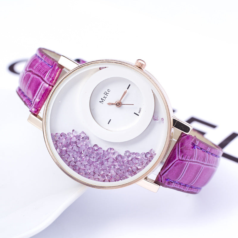 Faux Leather Watch With Loose Crystals