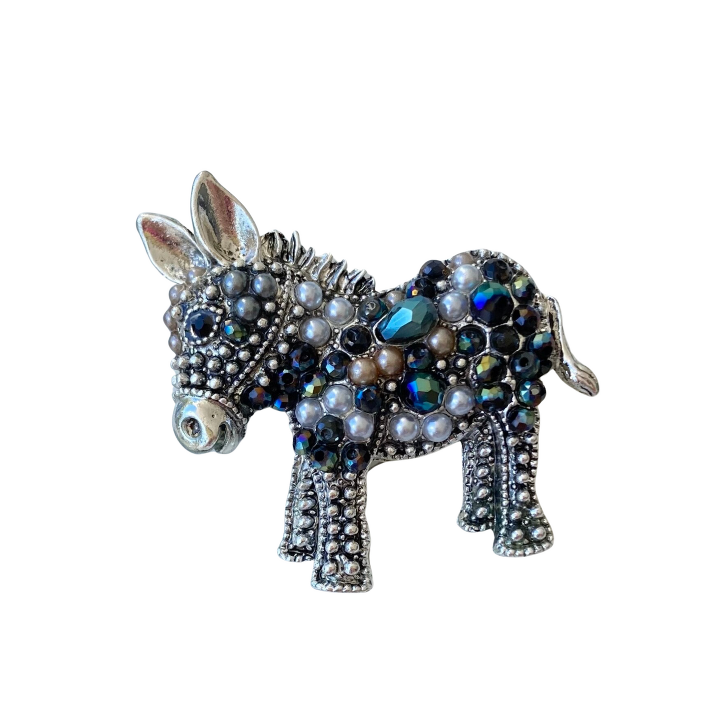 Faux Pearl Donkey Brooch