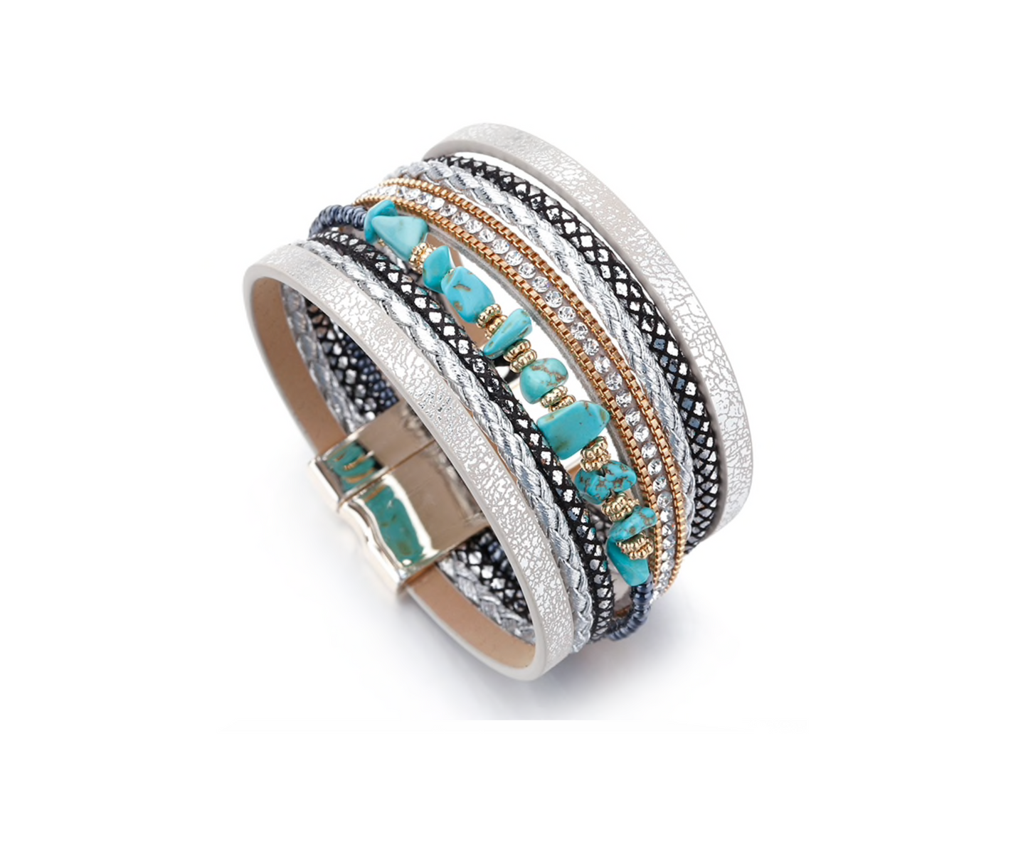 Teal Silvertone Braided Bracelet