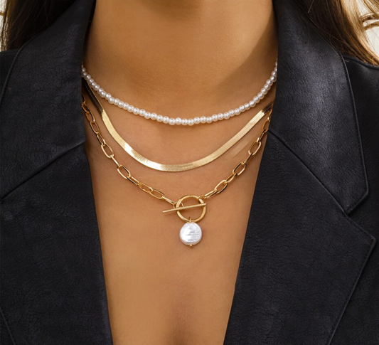 Goldtone Imitation Pearl Toggle Layered Necklace