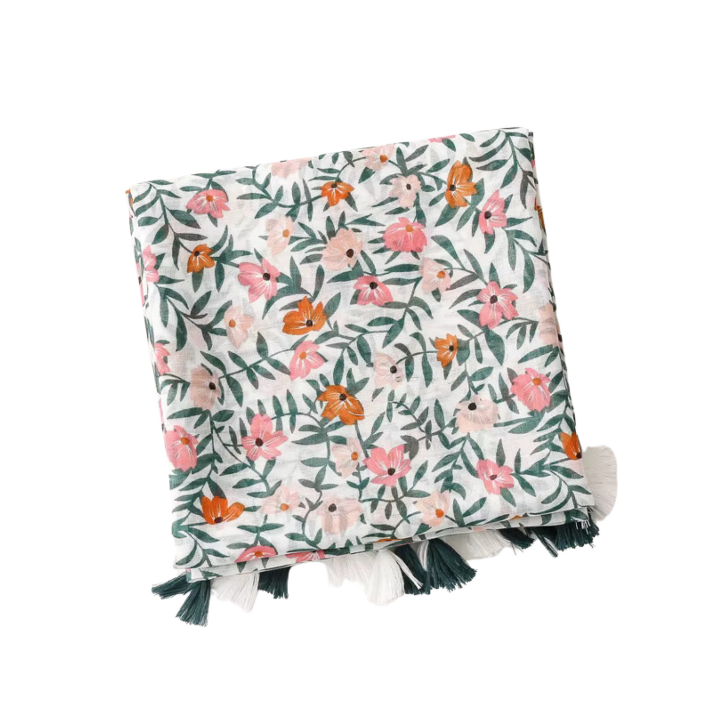 Pink Flower And Leaf Scarf