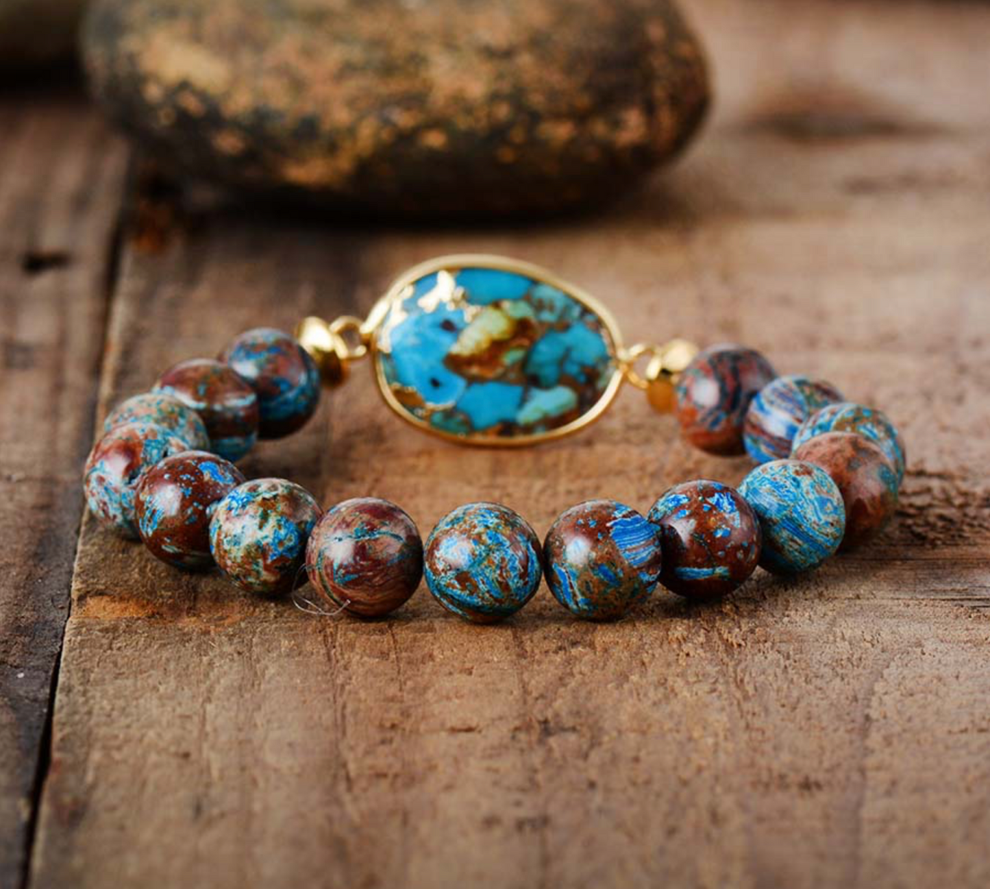 Howlite & Goldtone Beaded Stretch Bracelet