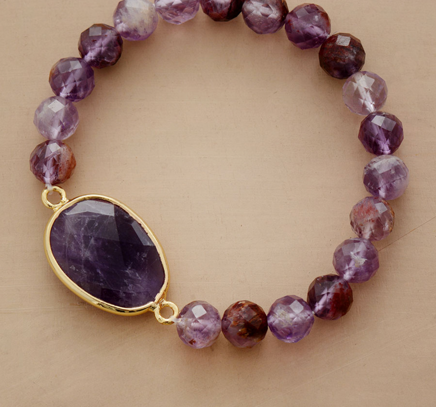 Amethyst & Goldtone Beaded Bracelet