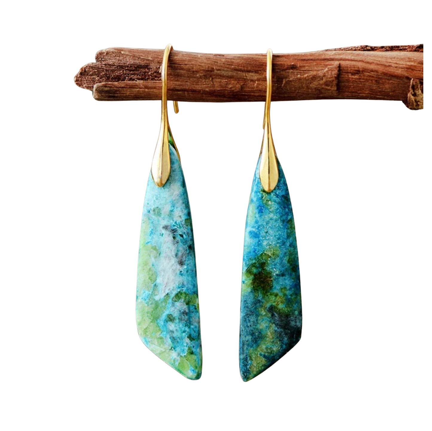Blue Green Jade Angular Drop Earrings