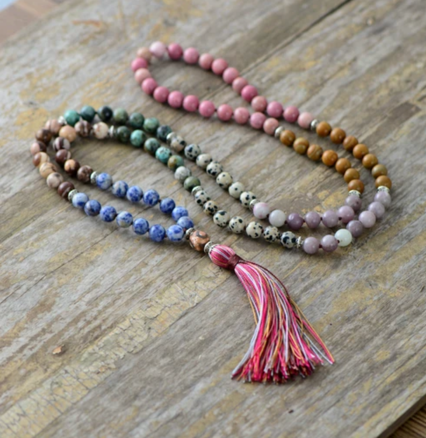 Amethyst & Jasper Tassel Beaded Necklace