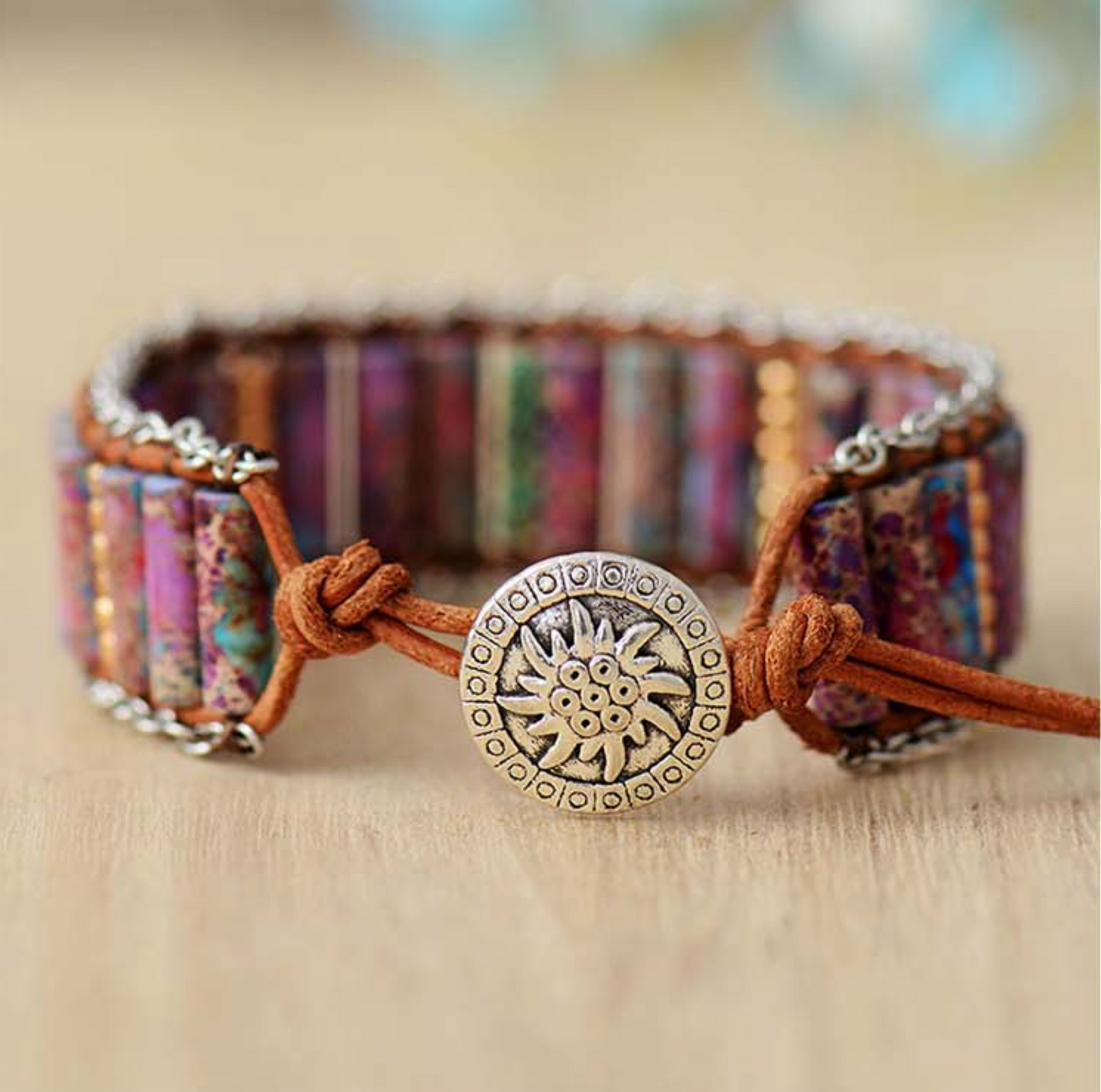 Howlite & Glass Sun Charm Beaded Bracelet