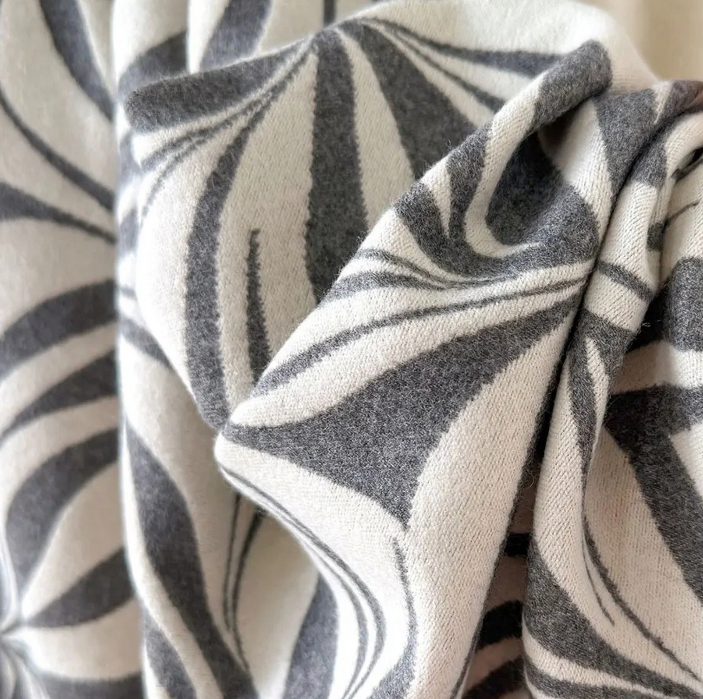 Grey and Cream Abstract Leaf Print Scarf