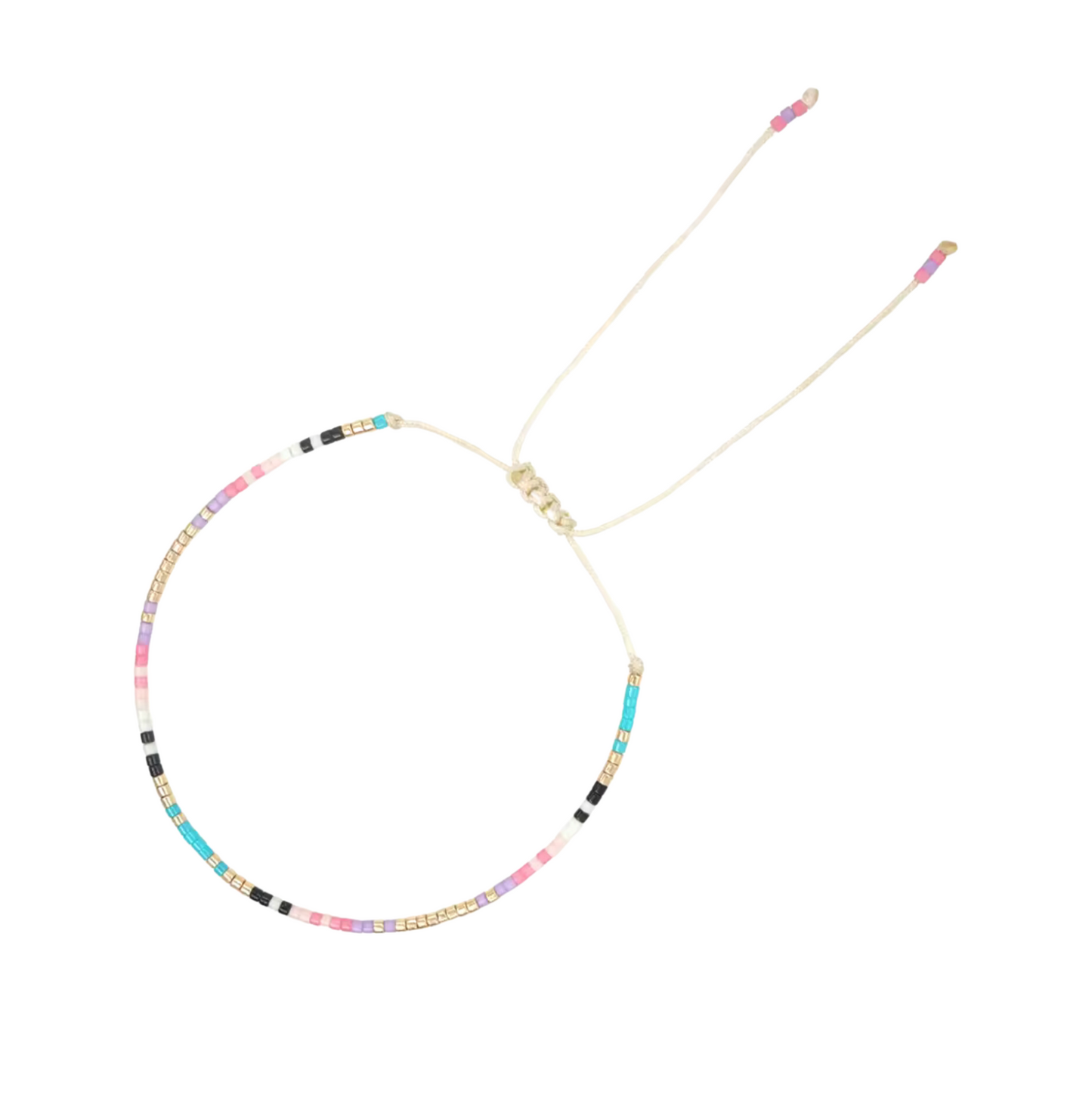 Pink & Turquoise Miyuki Seed Hoop Earrings & Adjustable Bead Bracelet Set