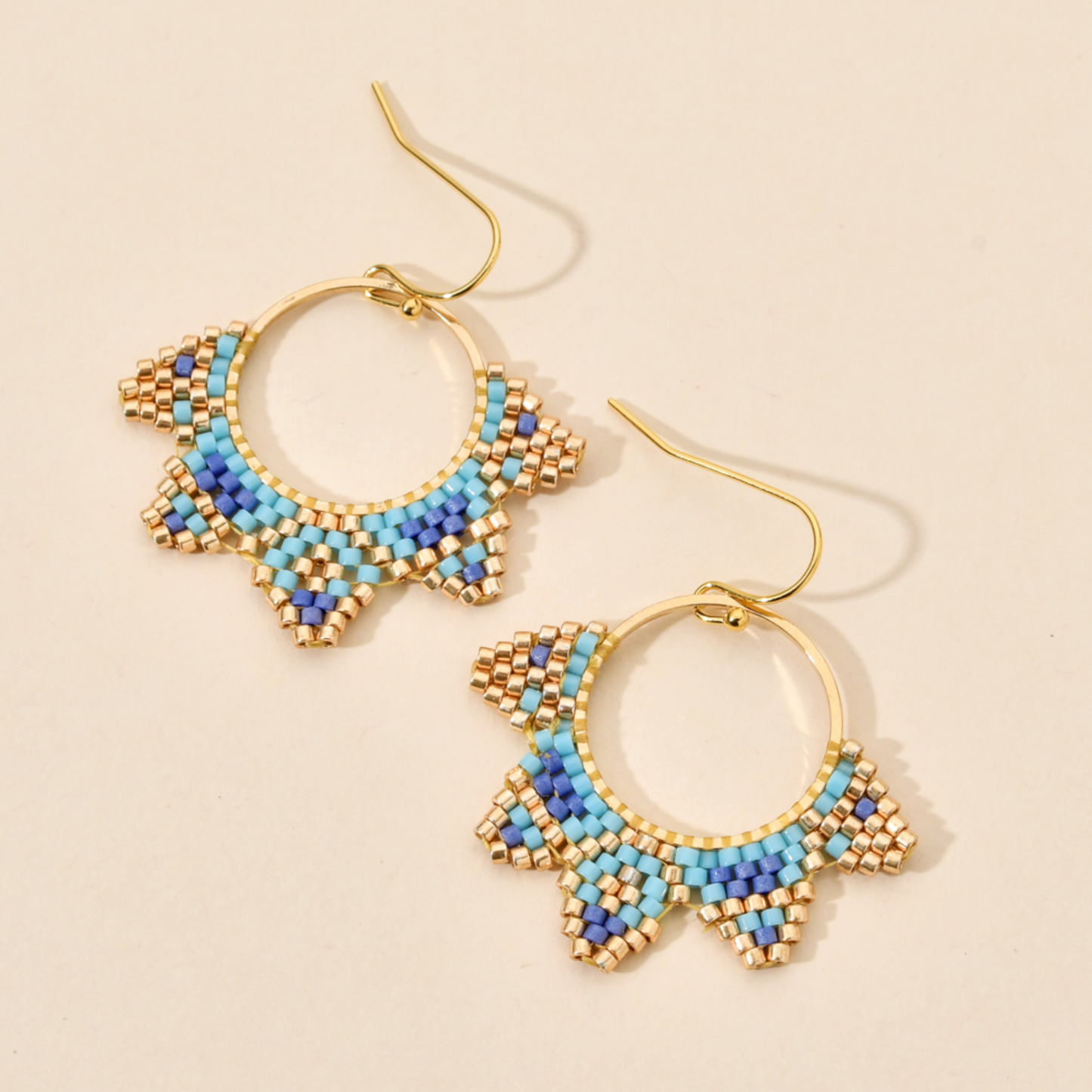 Seed Bead Petal Leaf Hoop Earrings