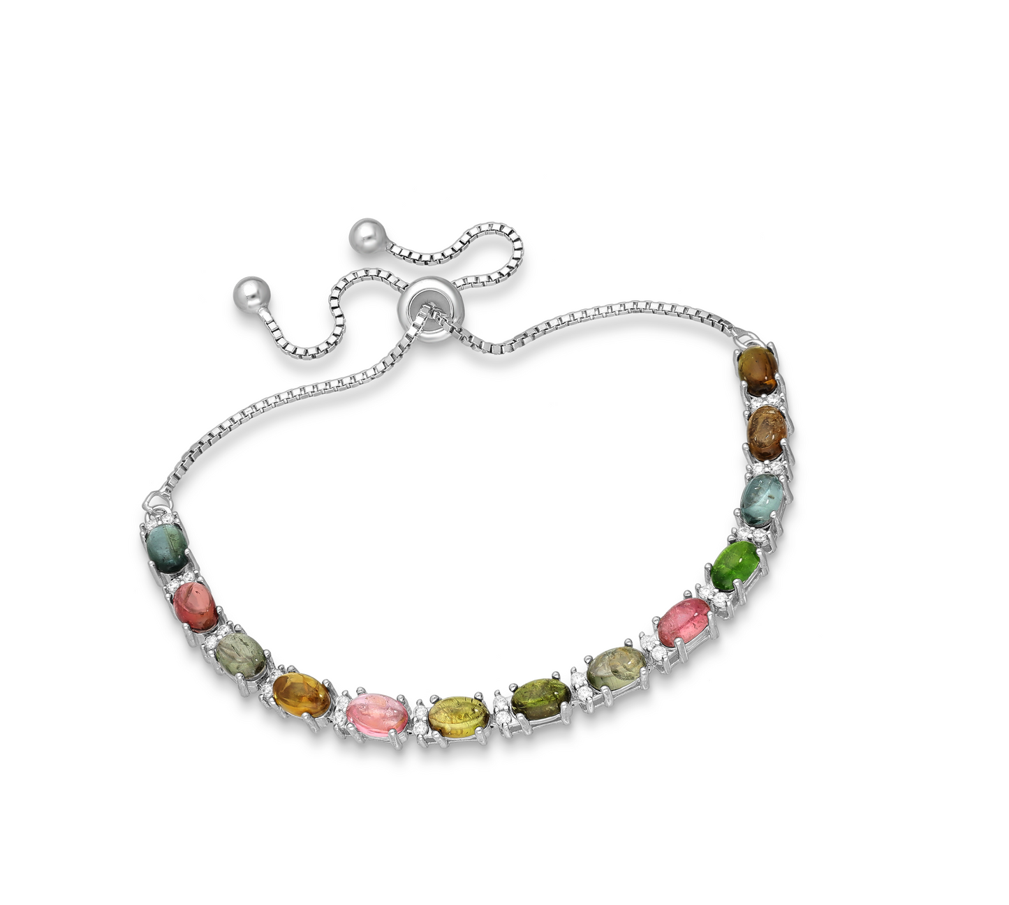 Tourmaline & Cubic Zirconia Sterling Silver Baguette - Cut Bracelet