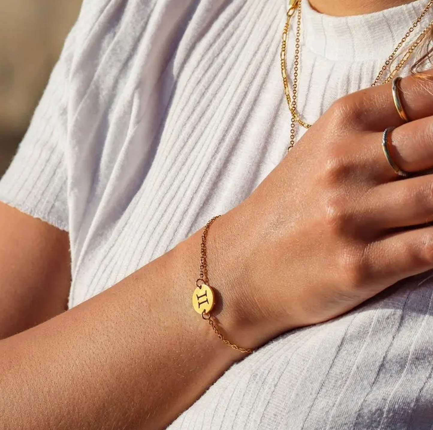 Goldtone Zodiac Sign Circular Bracelet